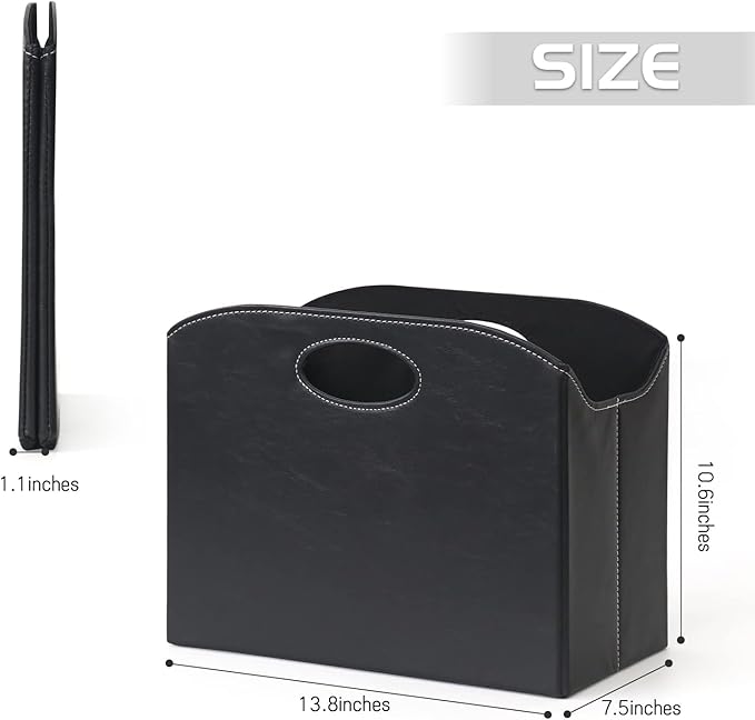 EZDeco Magazine Holder Foldable Magazine Rack Floor PU Leather File Holder Newspaper Book Storage Basket Document File Folder Organizer for Office Home (Black-2)-DeskLoop Office