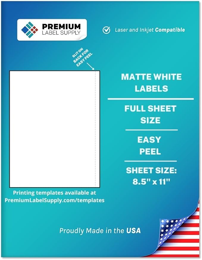 Premium Label Supply White Sticker Full Sheet Shipping Labels – 8.5" x 11" – Laser/Inkjet Compatible – (1 per Sheet), 1000 Sheets - Letter Size-DeskLoop Office