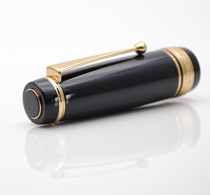 Metal Big Fountain Pen, Medium Nib 0.7mm, Includes Ink Converter & 5 Cartridges, Glossy Piano Painted Finish (Black)-DeskLoop Office