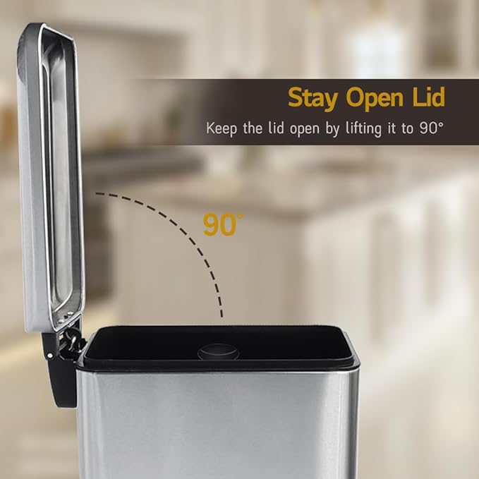 Bathroom Trash Can, 10 Liter / 2.6 Gallon Stainless Steel Garbage Can with Removable Inner Bucket, Soft Close Lid Step Trash Bin for Bedroom, Office, Kitchen, Brushed Silver-DeskLoop Office