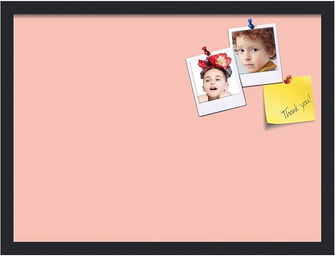 PinPix 23x17 Inch Cork Bulletin Board. This Decorative Framed Pin Board Comes with Pink Pastel Design and a Satin Black Frame. Ideal for Home Office Decor or Message Board (PinPix-1813)-DeskLoop Office