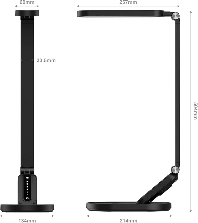 JKSWT LED Desk Lamp, Eye-Caring Table Lamps Natural Light Protects Eyes Dimmable Office Lamp with 5 Color Modes USB Charging Port Touch Control and Memory Function, 10W Reading Lamp,Black-DeskLoop Office