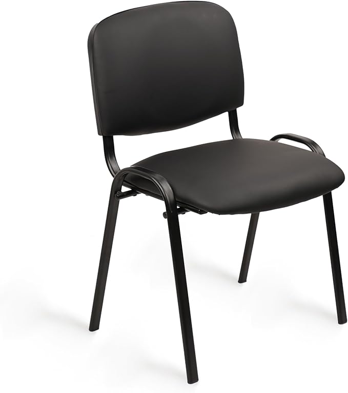 CLATINA Stacking Waiting Room Chairs, PU Leather Armless Office Guest Chair with Metal Frames, Stackable Conference Room Chairs No Wheels for Reception Lobby Side Meeting Training School, Black-DeskLoop Office