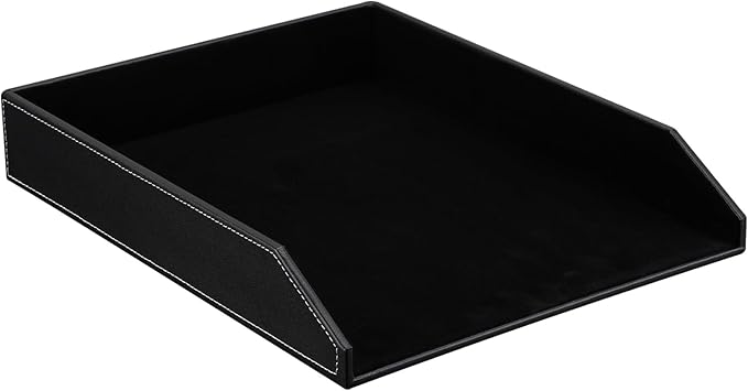 KINGFOM Letter Tray, PU Leather Paper Organizer Tray for Desk, Paper Organizer Storage Holder for Office Home or School A4 Size Black-DeskLoop Office