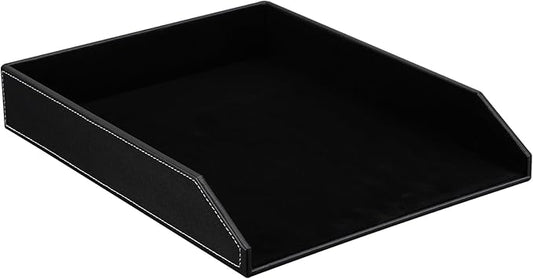 KINGFOM Letter Tray, PU Leather Paper Organizer Tray for Desk, Paper Organizer Storage Holder for Office Home or School A4 Size Black-DeskLoop Office