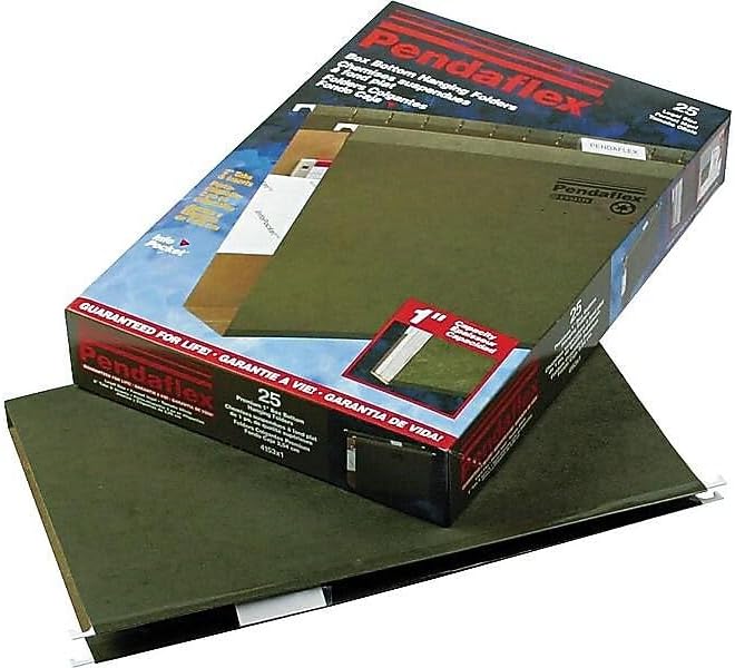 Pendaflex 04153X1 Reinforced 1" Extra Capacity Hanging Folders, Legal, Standard Green, Box of 25 (4153X1)-DeskLoop Office