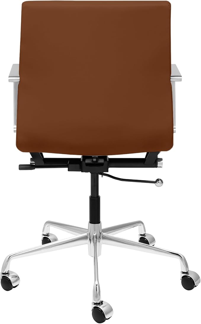 Laura Davidson Furniture SOHO II Padded Management Office Chair - Mid Back Desk Chair with Arm Rest, Swivel & Cushion Availability, Made of Faux Leather, Brown, Computer Chair-DeskLoop Office