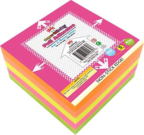 Sticky Full Adhesive Notes,3 1/3 x 3 Inches,80 Sheets/Color,Self-Stick Notes,5 Colors/Pack,400 Sheets Total,4A 303-Full Adhesive-400-DeskLoop Office