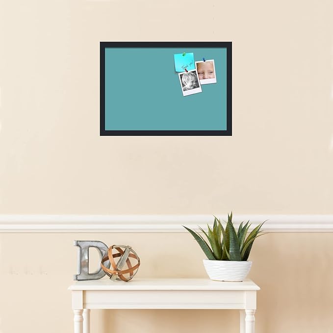 PinPix 22x15 Inch Cork Bulletin Board. This Decorative Framed Pin Board Comes with Aqua Pastel Design and a Satin Black Frame. Ideal for Home Office Decor or Message Board (PinPix-1806)-DeskLoop Office