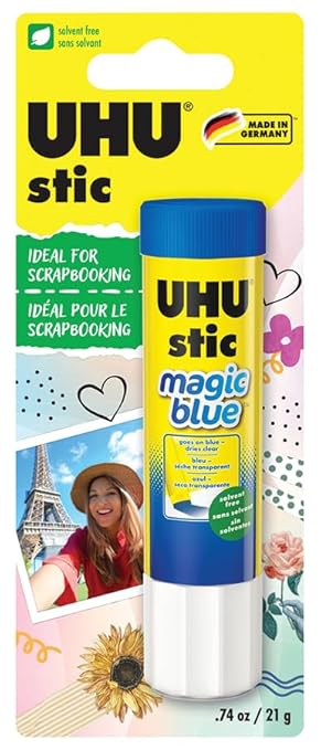 Uhu Colored Glue Stick, 21g Blue, rubs on Blue & Dries Clear, Washable, Solvent Free, Screw on Cap, (9U 99645)-DeskLoop Office