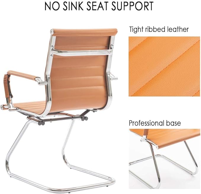 Office Desk Chair Set of 8,No Wheels PU Leather Computer Chairs Mid Back Guest Chairs with Seld Base for School/Reception/Conference/Waiting Room,Terracotta-DeskLoop Office