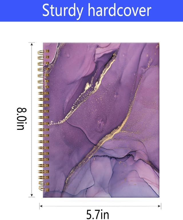 Spiral Journal Notebook,A5 Hardcover Lined Journals for Women Girl 6 x 8.3 in,120 Pages Thick Paper,Cute College Ruled Writing Notebook for Gifts Office Work School(Chic Purple Marble)-DeskLoop Office
