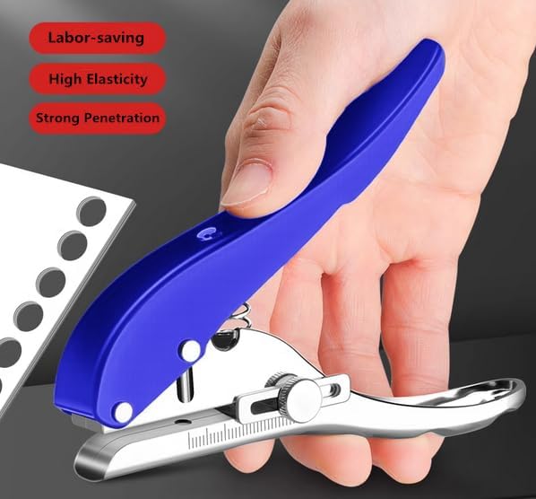 Single Hole Punch Heavy Duty Hole Puncher Single Handheld Paper Punch Small Hole Puncher One Hole Punch for Crafts Paper Cards Tags Scrapbook Plastic Cardboard-5/16 inch-8mm, Blue-DeskLoop Office