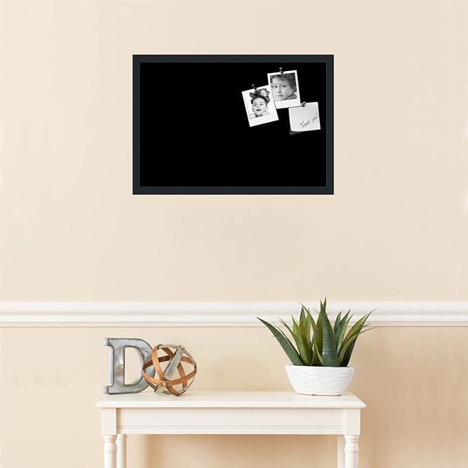 PinPix pin Cork Bulletin Board Made from Canvas, Classic Black Pattern 24 x 16 Inches (Completed Size) and Framed in Satin Black (PinPix-622)-DeskLoop Office