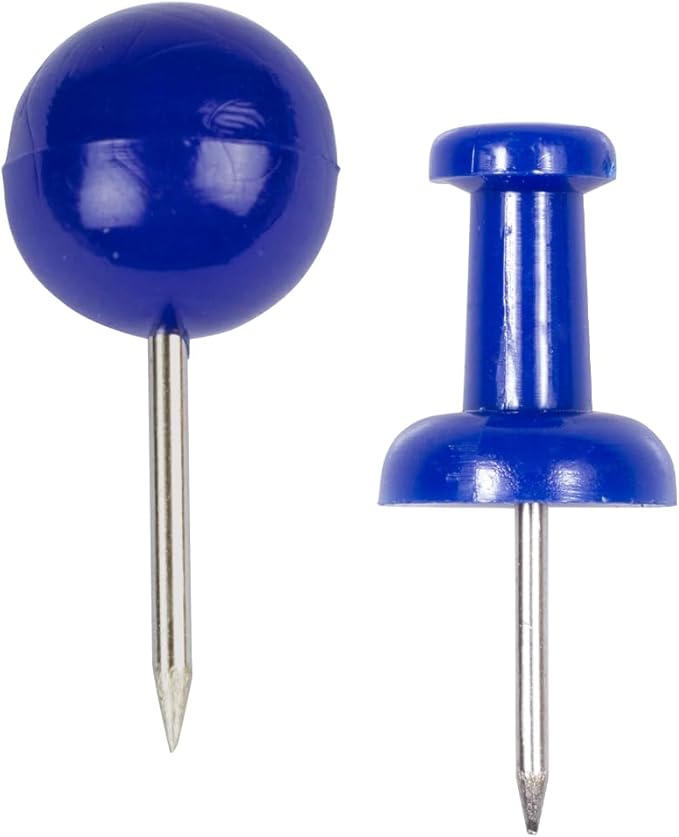 JAM PAPER Colorful Push Pins - Flat & Round Head Thumb Tack Combo Set - Blue Pushpins - 200/Pack-DeskLoop Office