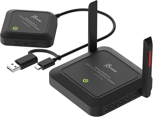 j5create Wireless Extender for USB Webcam, Microphones, or Speakers, Ideal for Streaming & Conferencing, No USB Mouse/Keyboard Compatibility (JVW120)-DeskLoop Office