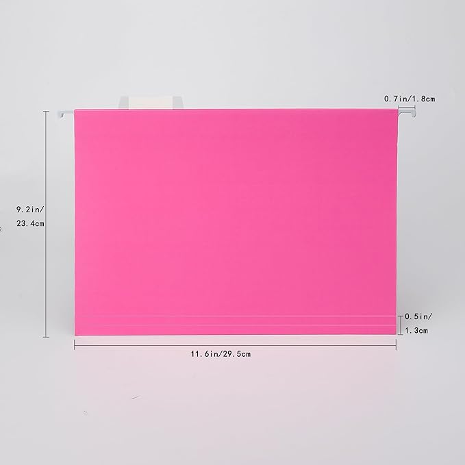 Pink Hanging File Folders,25 Packs Letter Size File Folder,Designed for Bulky Files,Filing Cabinet,1/5 Adjustable Tabs for Office,School,Home-DeskLoop Office