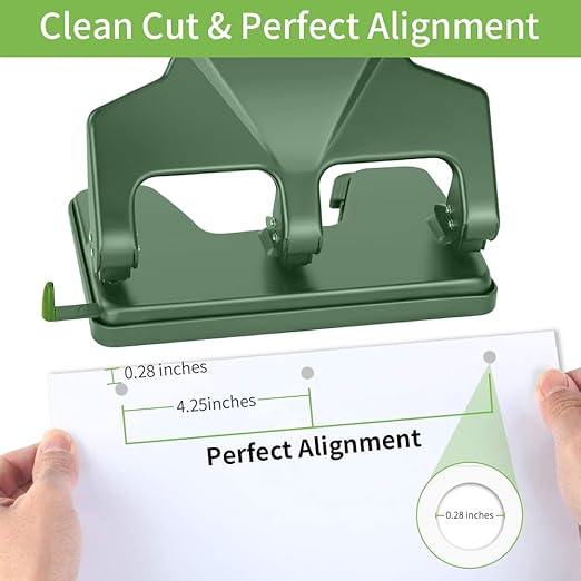 Heavy Duty 3 Hole Punch, 40-Sheet Heavy Duty Paper Punch, 50% Reduced Effort 3-Hole Punch, AFMAT Metal Hole Puncher 3 Ring, Three-Hole Paper Puncher w/Large Chip Tray for Classroom, Office, Green-DeskLoop Office