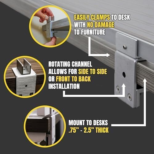 OBEX Polycarbonate Office Desk Mounted Privacy Screen Adjustable Table Top Panel Divider, Universal Aluminum Bracket-USA Made, 18" x 66", Translucent-DeskLoop Office