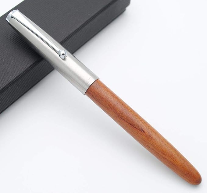 JINHAO 51A Wooden Fountain Pen Steel Cap (Red GuiBao Wood, Extra Fine Nib 0.38mm)-DeskLoop Office