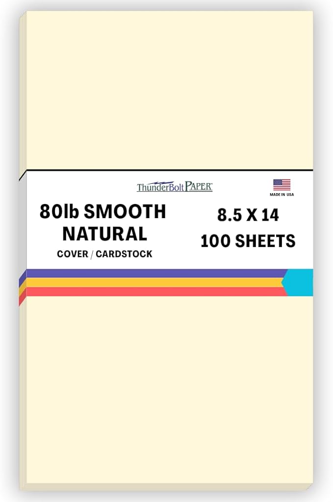 100 Natural Smooth Card Stock Sheets Paper - 8.5 X 14 Inches Legal|Menu Size - 80# (80 lb/Pound) Cover Weight - Quality Paper - Smooth Finish-DeskLoop Office