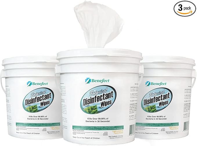 Benefect Botanical Disinfectant Wipes – 750 Sanitizing Wipes. 3 Pack of 250 Wipes Per Unit - High Traffic - Gym Wipes, Schools and Food Safe Cleaning (250, 3)-DeskLoop Office