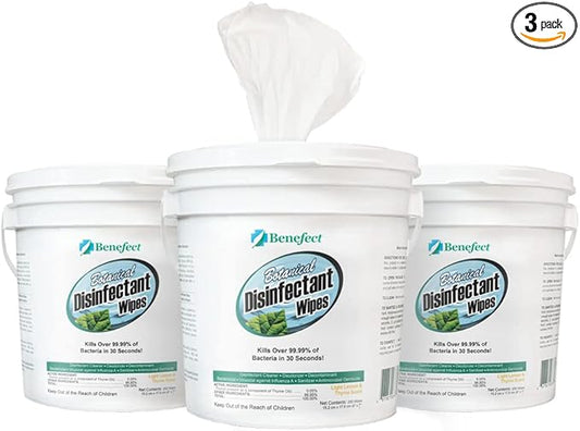 Benefect Botanical Disinfectant Wipes – 750 Sanitizing Wipes. 3 Pack of 250 Wipes Per Unit - High Traffic - Gym Wipes, Schools and Food Safe Cleaning (250, 3)-DeskLoop Office