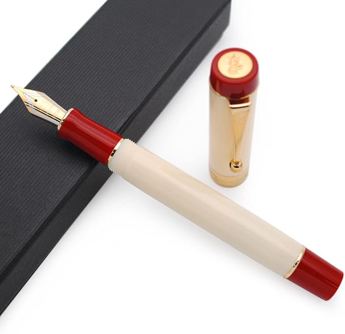 JINHAO 100 Fountain Pen with Ink Converter (Medium Nib 0.7mm, White & Red)-DeskLoop Office