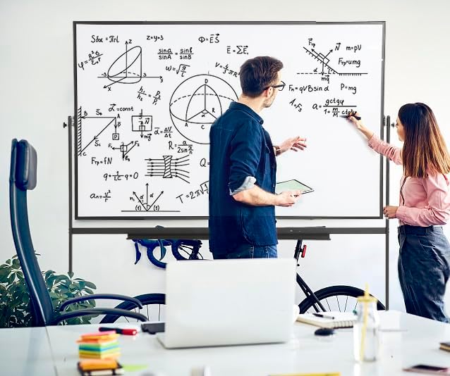 Large Magnetic Mobile Whiteboard 96"x48", Rolling Double Sided Stand Whiteboard on Wheels, Reversible Adjustable Height/Angle Dry Erase Board 8' x 4' Easel White Board for Office Classroom, Black-DeskLoop Office