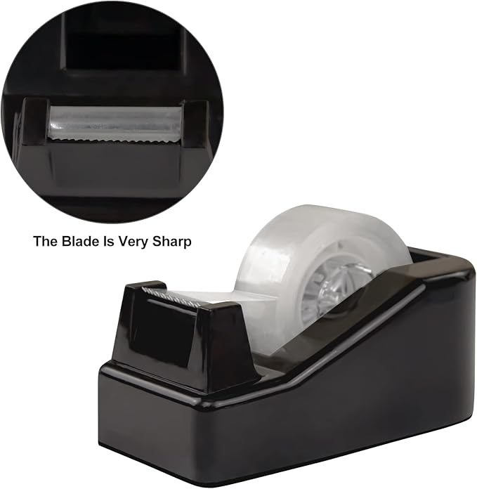 2Pcs Desktop Tape Dispenser Adhesive Roll Holder with Weighted Nonskid Base, Black (Tape not Included)-DeskLoop Office