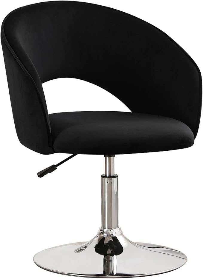 Furnimart Adjustable Black Vanity Chair with Back, Velvet Makeup Chair Swivel Accent Chair with Chrome Frame Hollow Backrest, Side Chair for Living Room, Makeup Room, Bedroom (Black)-DeskLoop Office