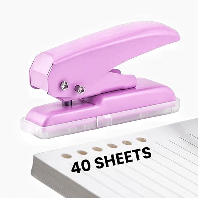 Single Hole Punch, 40 Sheets Punch Capacity Hole Puncher Heavy Duty Hole Puncher Single Small Hole Punch One Hole Puncher for Crafts Paper Cards Tags Scrapbook-1/4 inch Hole, Purple-DeskLoop Office