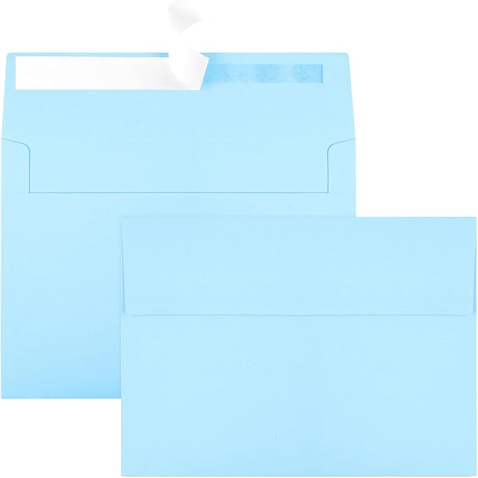 Joyberg 50 Pack Blue 5x7 Envelopes - Self Seal for Weddings, Invitations, Photos & Greeting Cards-DeskLoop Office