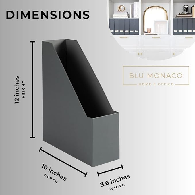 BLU MONACO Set of 6 Foldable Grey Magazine Holders with Gold Label Holders – Stylish File Boxes for Home Office Desktop, Bookshelf, or Classroom Organization-DeskLoop Office