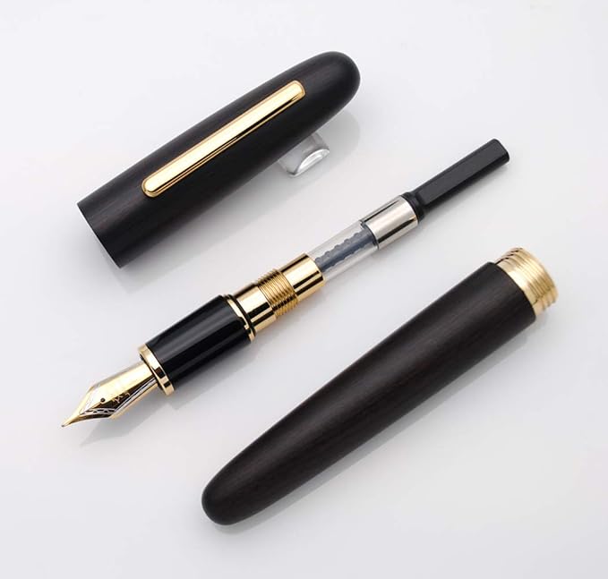 JINHAO 9056 Natural Wood Fountain Pen Handmade Ink Pen (Ebony Wood, Fine Nib 0.5mm)-DeskLoop Office