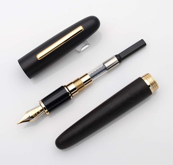 JINHAO 9056 Natural Wood Fountain Pen Handmade Ink Pen (Ebony Wood, Medium Nib 0.7mm)-DeskLoop Office