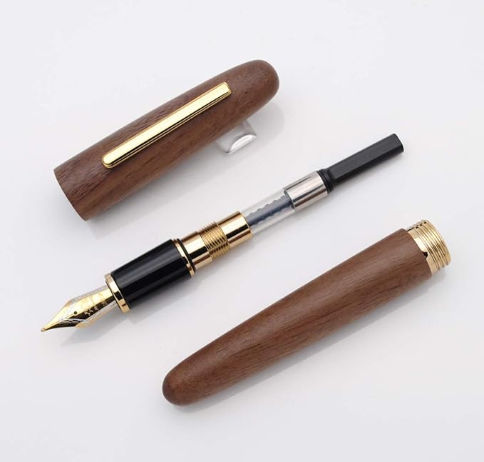JINHAO 9056 Natural Wood Fountain Pen Handmade Ink Pen (Peach Wood, Medium Nib 0.7mm)-DeskLoop Office