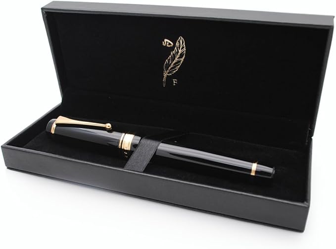 Metal Big Fountain Pen, Medium Nib 0.7mm, Includes Ink Converter & 5 Cartridges, Glossy Piano Painted Finish (Black)-DeskLoop Office