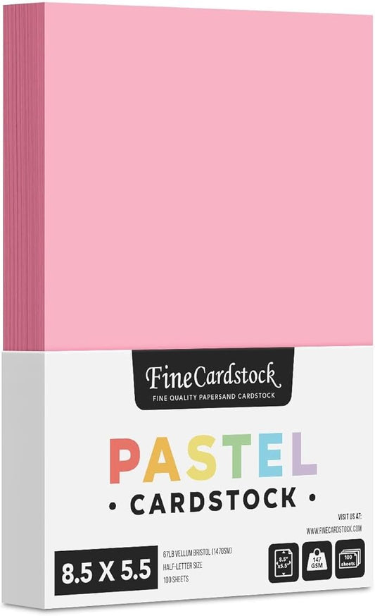 Half Letter Size, 8.5" x 5.5" Pastel Color Cardstock Paper for Arts and Crafts, Scrapbooking, Stationery Printing | Medium Weight 67lb Vellum Bristol (147gsm) Card Stock | 100 Sheets per Pack | Pink-DeskLoop Office