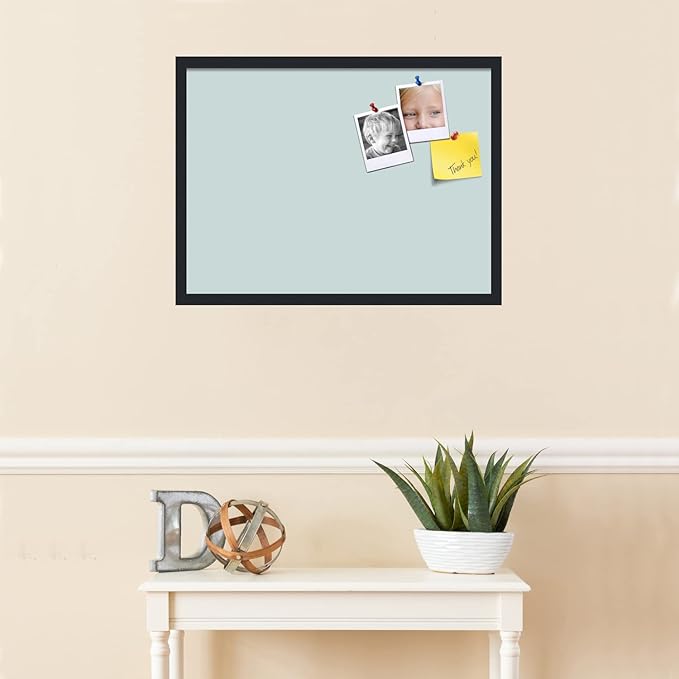 PinPix 27x20 Inch Cork Bulletin Board. This Decorative Framed Pin Board Comes with Soft Blue Design and a Satin Black Frame. Ideal for Home Office Decor or Message Board (PinPix-1814)-DeskLoop Office