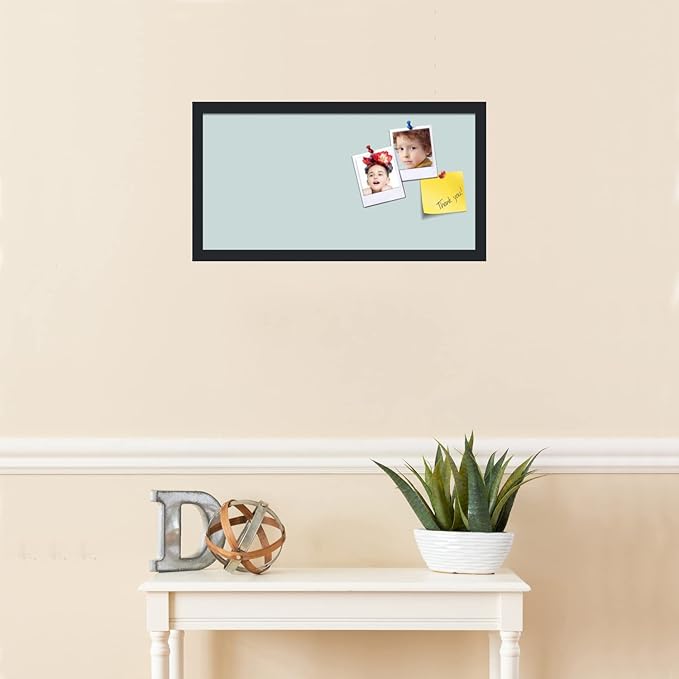 PinPix 24x12 Inch Cork Bulletin Board. This Decorative Framed Pin Board Comes with Soft Blue Design and a Satin Black Frame. Ideal for Home Office Decor or Message Board (PinPix-1814)-DeskLoop Office
