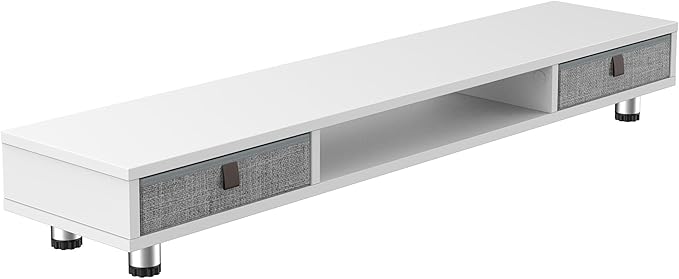 Fenge Dual Monitor Stand with 2 Drawers, 42.5 Inches Large Computer Riser for Desk, Adjustable Height Desk Shelf with Storage for Laptop, PC, TV, Printer-DeskLoop Office