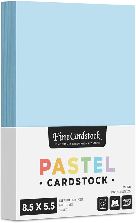 Half Letter Size, 8.5" x 5.5" Pastel Color Cardstock Paper for Arts and Crafts, Scrapbooking, Stationery Printing | Medium Weight 67lb Vellum Bristol (147gsm) Card Stock | 100 Sheets per Pack | Blue-DeskLoop Office
