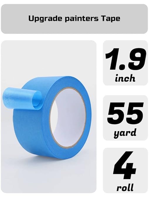 Lichamp Blue Painters Tape Bulk, 4 Pack 1.9 inch Wide by 55 Yards Tape Paper, Blue Tapes for Crafts Arts-DeskLoop Office