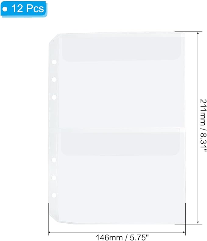 PATIKIL A5 Binder 2 Pockets, 12 Pack PVC Zipper 6 Holes Binder Pouch Folders Document Waterproof Filing Storage Loose Leaf Bags for 6-Ring Notebook Binder, Clear