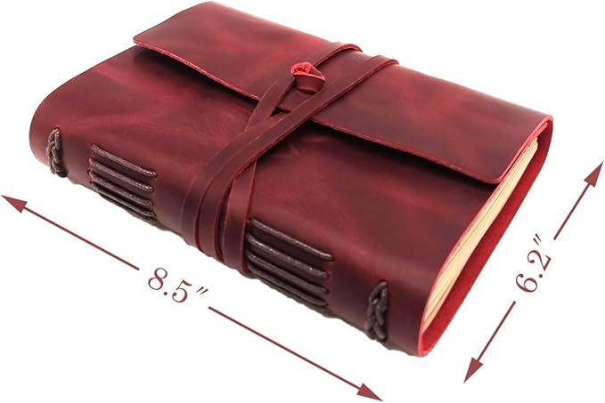 Red Notebook Journal - Nice Genuine Leather Journaling for writers A5 Size Diary 6.2x8.5 Inch,Notepad For Women,Man,Vintage,Gifts,Work,Traveler,Personal,Wine Red-DeskLoop Office