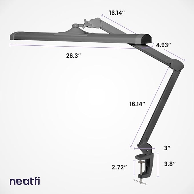 Neatfi Ultra 3,500 Lumen LED Desk Lamp, Color Correlated Temperature, 3 Light Modes, Dimmable, 45W, 26 Inch Wide Metal Shade, 540 SMD LEDs (CCT with Clamp, Silver)-DeskLoop Office