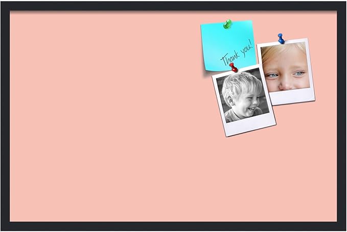 PinPix 34x22 Inch Cork Bulletin Board. This Decorative Framed Pin Board Comes with Pink Pastel Design and a Satin Black Frame. Ideal for Home Office Decor or Message Board (PinPix-1813)-DeskLoop Office