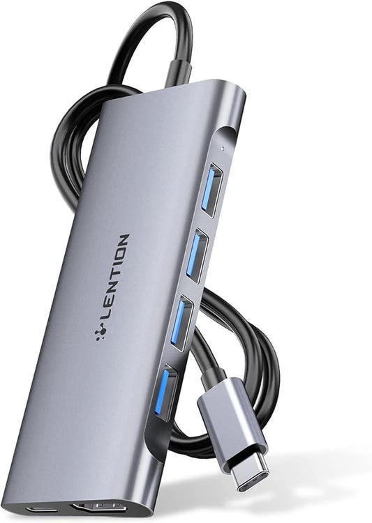 LENTION 3.3FT Long Cable USB C Multiport Hub with 4K HDMI, 4 USB 3.0, Type C Charging Compatible 2024-2016 MacBook Pro, New Mac Air/iMac/Mac Mini, More, Stable Driver Adapter (C35-1M, Space Gray)-DeskLoop Office