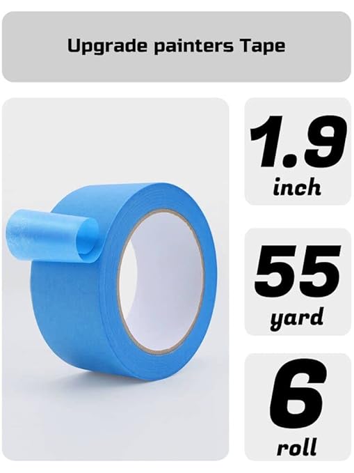 Lichamp Blue Painters Tape Bulk, 6 Pack 1.9 inch Wide by 55 Yards Paper Tape, Blue Tapes for Crafts Arts-DeskLoop Office